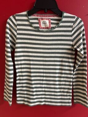 Mini Boden Green & White Striped Long-Sleeve Tee size 9-10